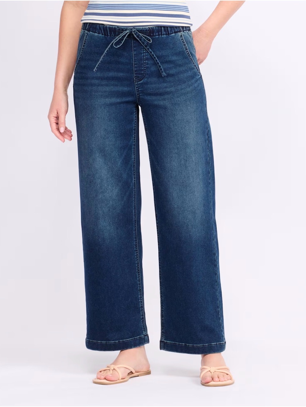 Market & Spruce Wide Leg Jean with Drawstring Blue Large NWT